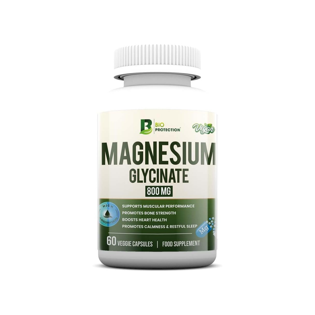 Bio Protection Magnesium Glycinate 800mg – Muscle Relaxation, Restful Sleep & Bone Health (60 Veggie Capsules)
