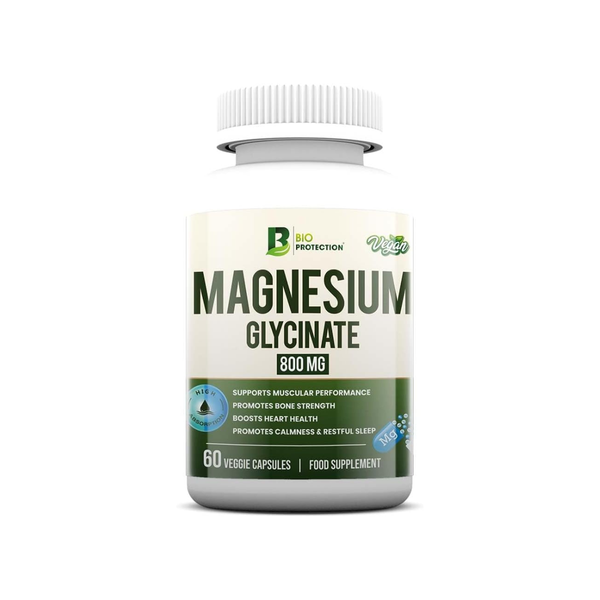 Bio Protection Magnesium Glycinate 800mg – Muscle Relaxation, Restful Sleep & Bone Health (60 Veggie Capsules)