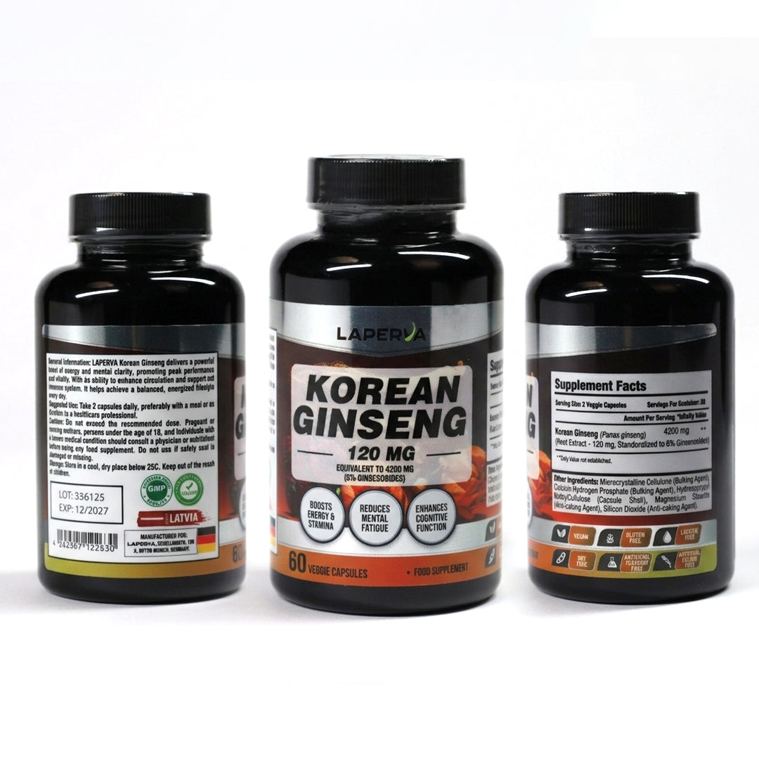 Laperva Korean Ginseng 600mg – Natural Energy, Focus & Mental Clarity (60 Veggie Capsules)