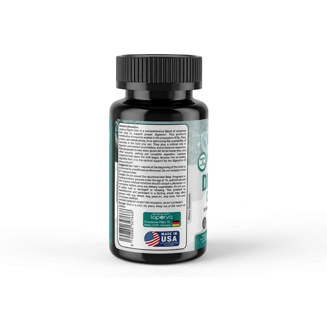 Laperva Digest Care – 18 Plant-Based Enzymes, Gluten & Lactose Support (30 Veggie Capsules)