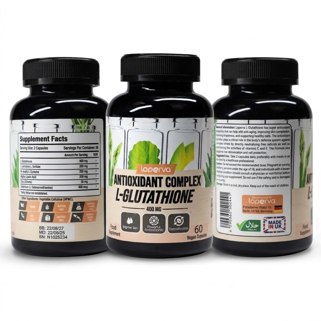 Laperva Antioxidant Complex L-Glutathione 400mg – Skin Brightening & Liver Detox (60 Veggie Capsules)