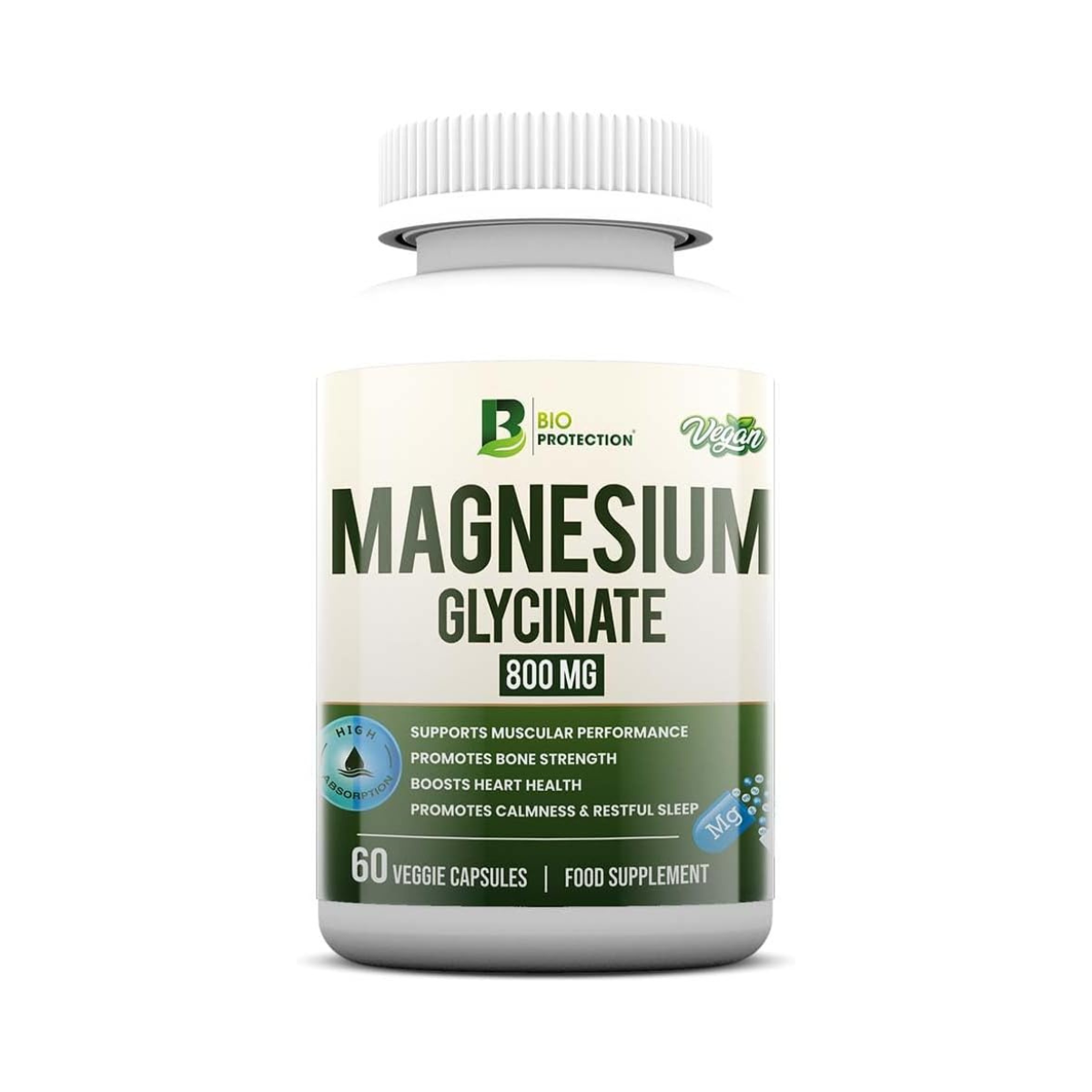 Bio Protection Magnesium Glycinate 800mg – Muscle Relaxation, Restful Sleep & Bone Health (60 Veggie Capsules)